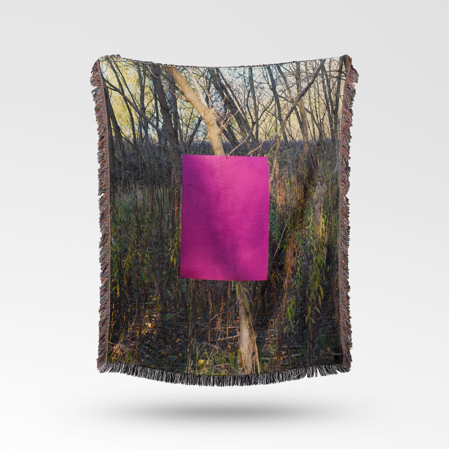 Contemporary Woven Cotton Throw Blanket – Woods Are Pink Woods are blue